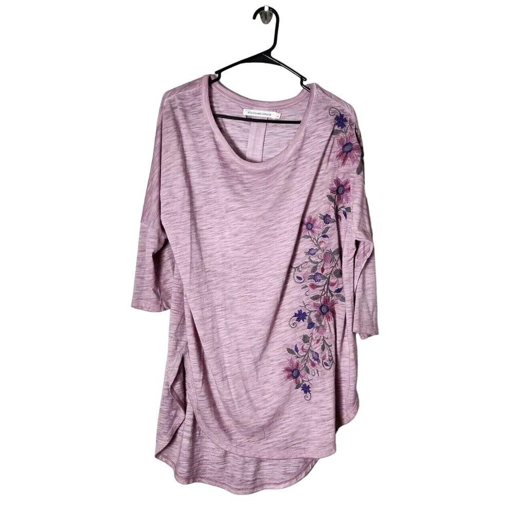 Standard Grace Tunic Blouse Size L Mauve‎ Floral Embroidered 3/4 Sleeve